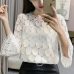 White Lace Blouse Women Shirt 2019 Summer Korean Style Flare Sleeve O-Neck Hollow Out Casual Ladies Lace Tops blusa feminina