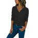 Winter Women's blouses solid v-neck Casual Wrap Front V Neck Long Sleeve Loose Fit Basic girl Blouse Shirt Top Polyester Striped