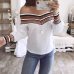 Women Autumn Casual Multicolor Long Sleeve Off Shoulder Top Blouse blusas mujer de moda #20181013 plus size