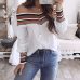 Women Autumn Casual Multicolor Long Sleeve Off Shoulder Top Blouse blusas mujer de moda #20181013 plus size