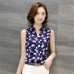 Women Blouses And Shirts 2018 Summer Korean Elegant Sleeveless Flower/Butterfly/Plaid Print Shirt Ladies Tops Female Clothing