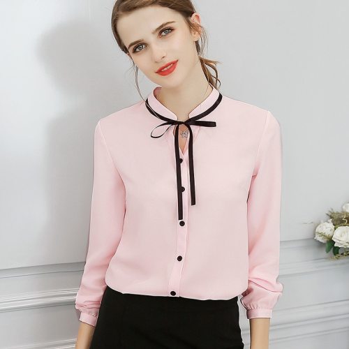 Women Blouses Autumn Tops Office Ladies Chiffon Blouse Long Sleeve Bow Slim White Shirt Bodycon Work Shirts Blusas Mujer