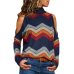 Women Blouses Sexy Cold Shoulder Tops Casual Turtleneck Knitted Top Jumper Pullover Print Long Sleeve Shirt Blusas Camisas Mujer