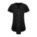 Women Blouses Short Sleeves Loose Fitting Zip Up V Neck Shirt Blouse Tops Tunic Casual Cotton Blended Summer