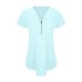 Women Blouses Short Sleeves Loose Fitting Zip Up V Neck Shirt Blouse Tops Tunic Casual Cotton Blended Summer