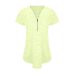 Women Blouses Short Sleeves Loose Fitting Zip Up V Neck Shirt Blouse Tops Tunic Casual Cotton Blended Summer