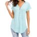 Women Blouses Short Sleeves Loose Fitting Zip Up V Neck Shirt Blouse Tops Tunic Casual Cotton Blended Summer