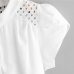 Women Blouses Solid O-Neck Hollow Out Short Butterfly Sleeve Casual Tops Blouse Blusas Mujer#H5