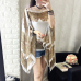 Women Blouses Summer Top Slash Neck Irregular Hollow Out Casual Chiffon Shirt Beachwear Cover up Loose Printing Sun-proof