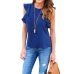 Women Chiffon Blouse Fashion Summer Sexy O Neck Sleeveless Ruffle Shirts Casual Slim Solid Blusas Plus Size Tee Tops