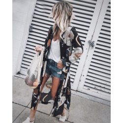 Women Chiffon Kimono Cardigan Floral Printed Long Sleeve Blouse Summer Autumn Beach Cover Up Long Tops Boho Loose Ladies Shirts