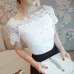 Women Lace Patchwork Blouse Shirt Casual Off Shoulder Top Sexy Short Sleeve White Blouse Ladies Summer Hollow Elegant Blouses