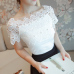 Women Lace Patchwork Blouse Shirt Casual Off Shoulder Top Sexy Short Sleeve White Blouse Ladies Summer Hollow Elegant Blouses