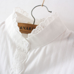 Women Lace White Shirts Summer Spring Long-sleeve Ruffled 100% Cotton Slim Soft Blouse Tops 0.15 Kg