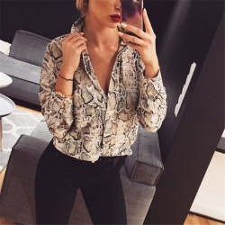 Women Leopard/Snake Skin Printed Blouse 2019 Spring Autumn Long Sleeve Lapel Blouse Button Down Casual Loose Tops Stylish Shirt