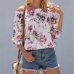 Women Off Shoulder Floral Blouse Shirt New Sexy Tops Lady Loose Flower Print Shirt Summer Fashion 3/4 Sleeve Slash Neck Clothes