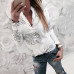 Women Plain Vogue Letters White Shirts Blouse Female Casual Long Sleeve V Neck Button Blouses Shirt Tops Femme 2019@30