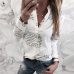 Women Plain Vogue Letters White Shirts Blouse Female Casual Long Sleeve V Neck Button Blouses Shirt Tops Femme 2019@30