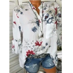 Women Shirts Autumn Casual V-Neck White Chiffon Blouse Women Top Camisa Feminina Long Sleeve Ladies Print Blouse Femme Shirt