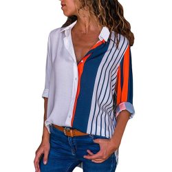 Women Striped Blouses Long Sleeve Chiffon Blouse Turn Down Collar Lady Office Shirt Casual Tops Blusas Blouse et Chemisier Femme