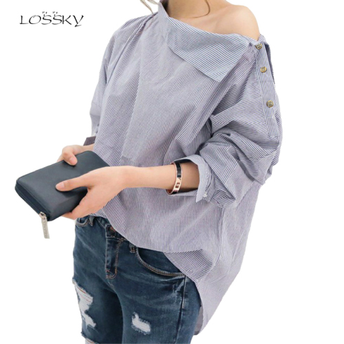 Women Striped Blouses Sexy Long Sleeve Shirts Off Shoulder Top Blouse 2019 Autumn Fashion Shirt Female Womens Tops And Blouses