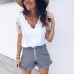 Women V Neck Lace  short  Sleeve Shirt  Blouse Top  women  summer blouse