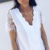 Women V Neck Lace  short  Sleeve Shirt  Blouse Top  women  summer blouse