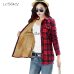 Women Winter Keep Warm Cotton Plaid Blouse Fashion Long Sleeve Turn-down Collar Pocket Velvet 2018 Shirt Tops Blusas Feminina