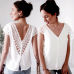 Womens Casual Short Sleeve Lace Tops and blouses elegant Ladies Summer V Neck Harajuku Blouse white Ladies blusa feminina