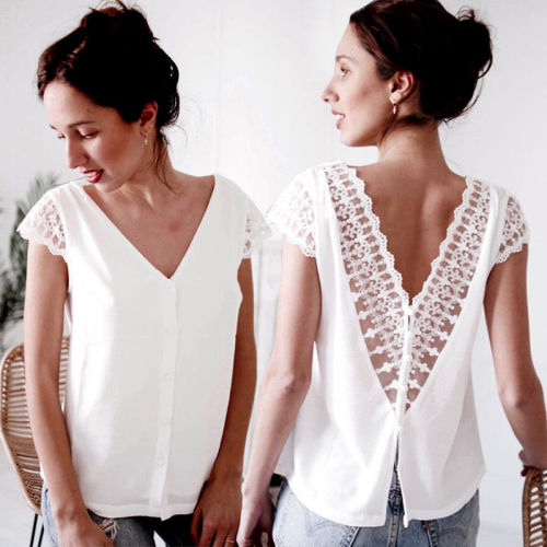 Womens Casual Short Sleeve Lace Tops and blouses elegant Ladies Summer V Neck Harajuku Blouse white Ladies blusa feminina