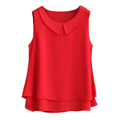 Women's blouses 2019 New sleeveless Peter pan Collar shirt For Women Chiffon Blouse  Summer Casual Plus size 5XL Female Tops