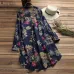 ZANZEA 2019 Plus Size Shirt Women Floral Blouse Female Casual Button Shirts Vintage Linen Blusas Bohemian Tops Chemise Vestidos