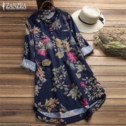 ZANZEA 2019 Plus Size Shirt Women Floral Blouse Female Casual Button Shirts Vintage Linen Blusas Bohemian Tops Chemise Vestidos