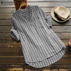 ZANZEA Plus Size Women Blouse 2019 Summer Womens Striped Tops Casual Work Shirts Ladies Elegant Blusas V Neck Blusa Feminina 5XL