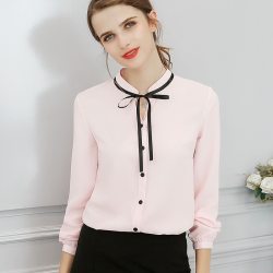 ih New Spring Autumn Tops Office Ladies Blouse Fashion Long Sleeve Bow Slim White Shirt Female Cute Bodycon Work Blouses Blusas