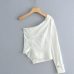 new women fashion solid color one shoulder pleated Shirt blouses women irregular hem white roupas femininas chemise shirt LS3222