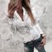 women plain vogue letters white shirts blouse female casual long sleeve  v neck button fashion blouses shirt tops femme