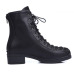 Spring Autumn Fashion Round Toe Lace-up Chunky Mid Heel Black PU Ankle Martens Boots