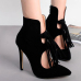 Stylish Pointed Closed Toe Tassel Design Stiletto Super High Heel Black PU Boots