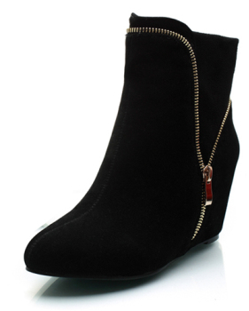 Trendy Pointed Closed Toe Zipper Design High Heel Black Suede Ankle Boots