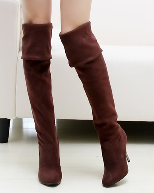 Winter Fashion Round Toe Slip on Stiletto High Heel Brown Suede Over the Knee Cavalier Boots Winter Fashion Round Toe Slip on Stiletto High Heel Brown Suede Over the Knee Cavalier Boots