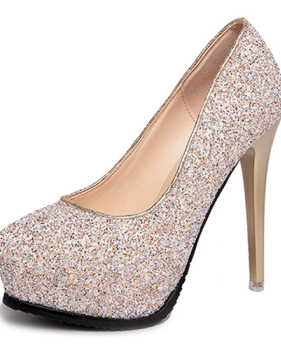 Fashion Round Closed Toe Platform Stiletto Super High Heel Champagne PU Basic Pumps