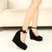 Fashion Round Closed Toe Super High Wedges Black Suede Ankle Strap Pumps Fashion Round Closed Toe Super High Wedges Black Suede Ankle Strap Pumps