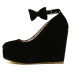 Fashion Round Closed Toe Super High Wedges Black Suede Ankle Strap Pumps Fashion Round Closed Toe Super High Wedges Black Suede Ankle Strap Pumps