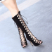 Fashion Round Peep Toe Hollow-out Lace-up Stiletto Super High Heel Black PU Basic Pumps Fashion Round Peep Toe Hollow-out Lace-up Stiletto Super High Heel Black PU Basic Pumps