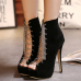 Fashion Round Peep Toe Lace-up Stiletto Super High Heel Black PU Basic Pumps Fashion Round Peep Toe Lace-up Stiletto Super High Heel Black PU Basic Pumps