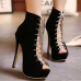 Fashion Round Peep Toe Lace-up Stiletto Super High Heel Black PU Basic Pumps Fashion Round Peep Toe Lace-up Stiletto Super High Heel Black PU Basic Pumps