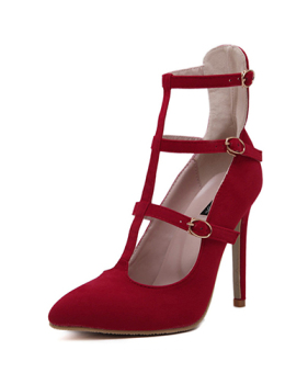 Stylish Pointed Closed Toe Hollow-out Stiletto Super High Heel Red Suede Pumps