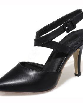 Trendy Pointed Closed Toe Bandage Stiletto Super High Heel Black PU Cross Strap Pumps