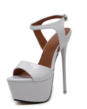 Trendy Pointed Peep Toe Hollow-out Stiletto Super High Heel White PU Pumps
